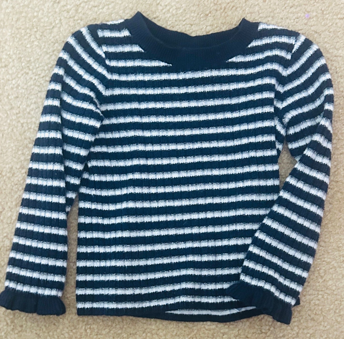 #15 Gap 2t Navy, White, and Silver Striped Sweater with Ruffle Cuffs *REDUCED*