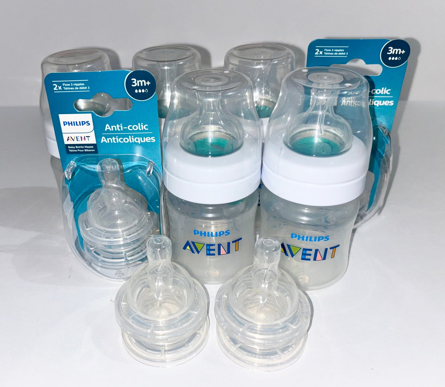 #132: REDUCED- Bundle of Phillips Avent: Anti-Colic Baby Bottles with AirFree Vent & Nipples Sizes 1-3