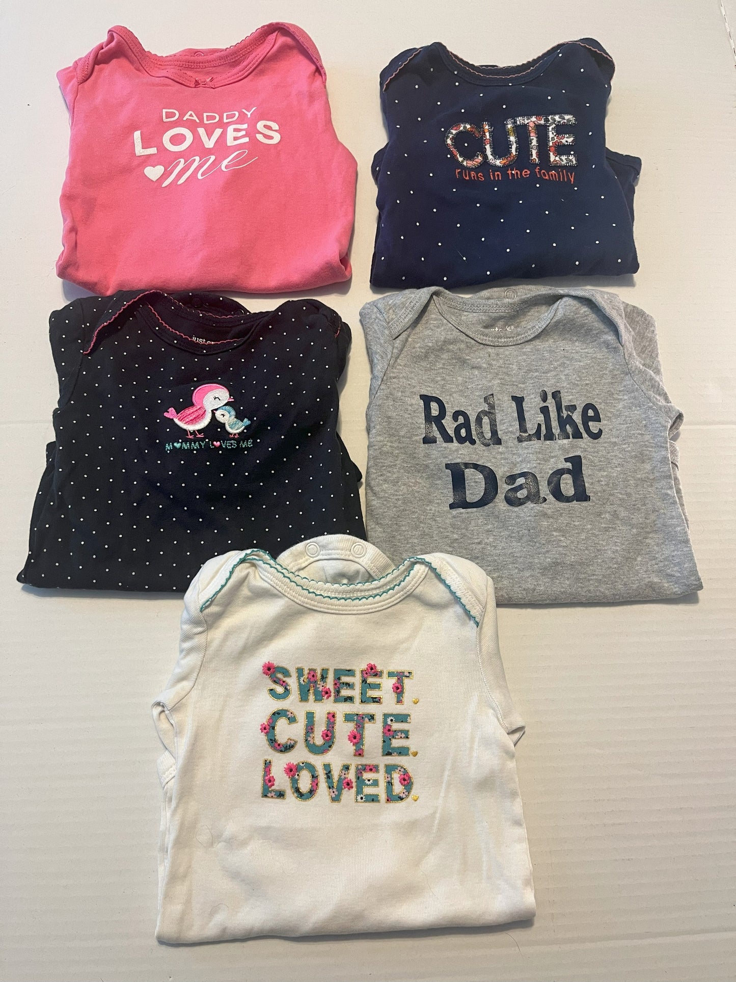 #211 12m "Cute" Graphic Onesie Set of 5