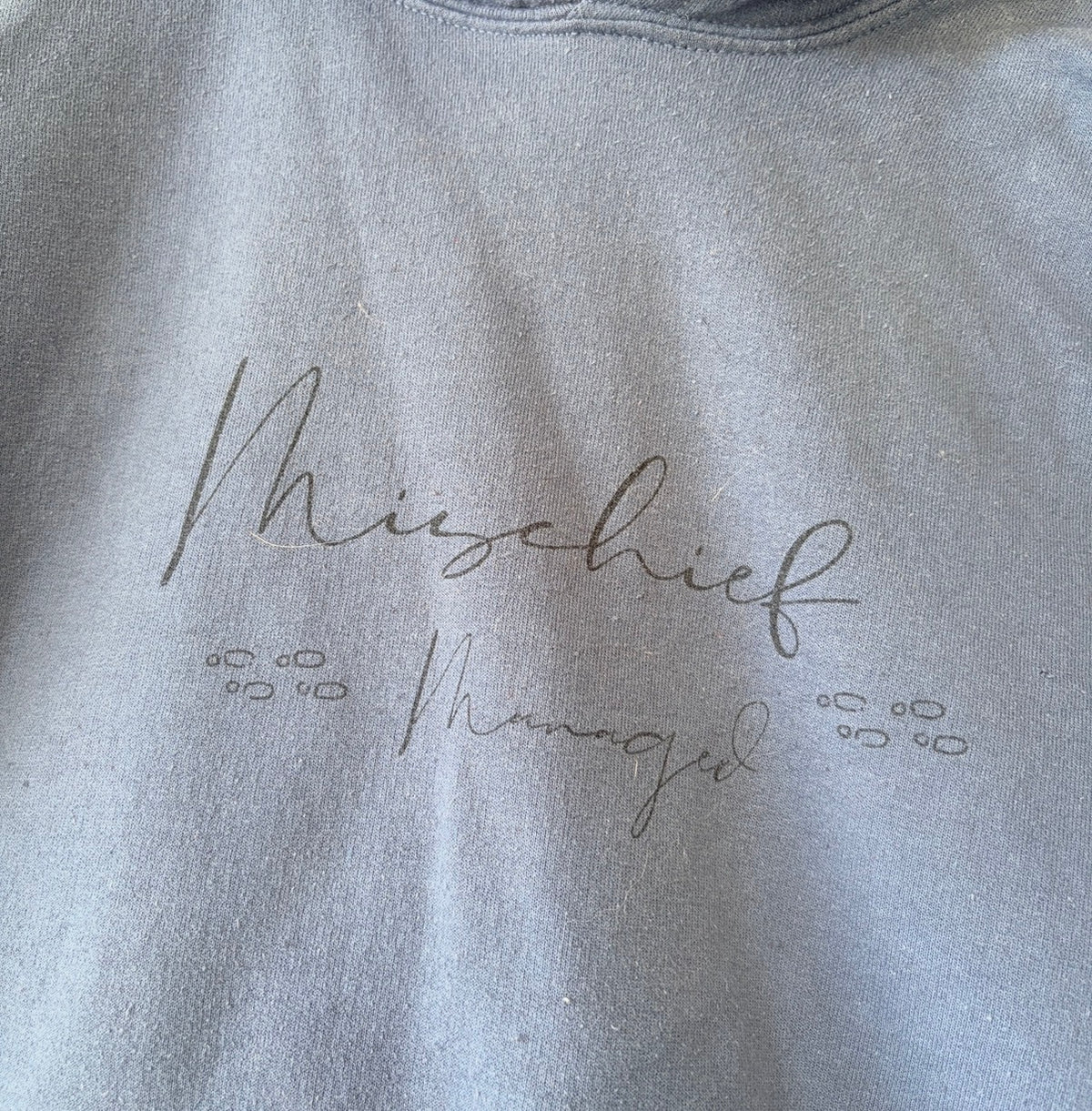 #35 blue "mischief managed" hoodie women small