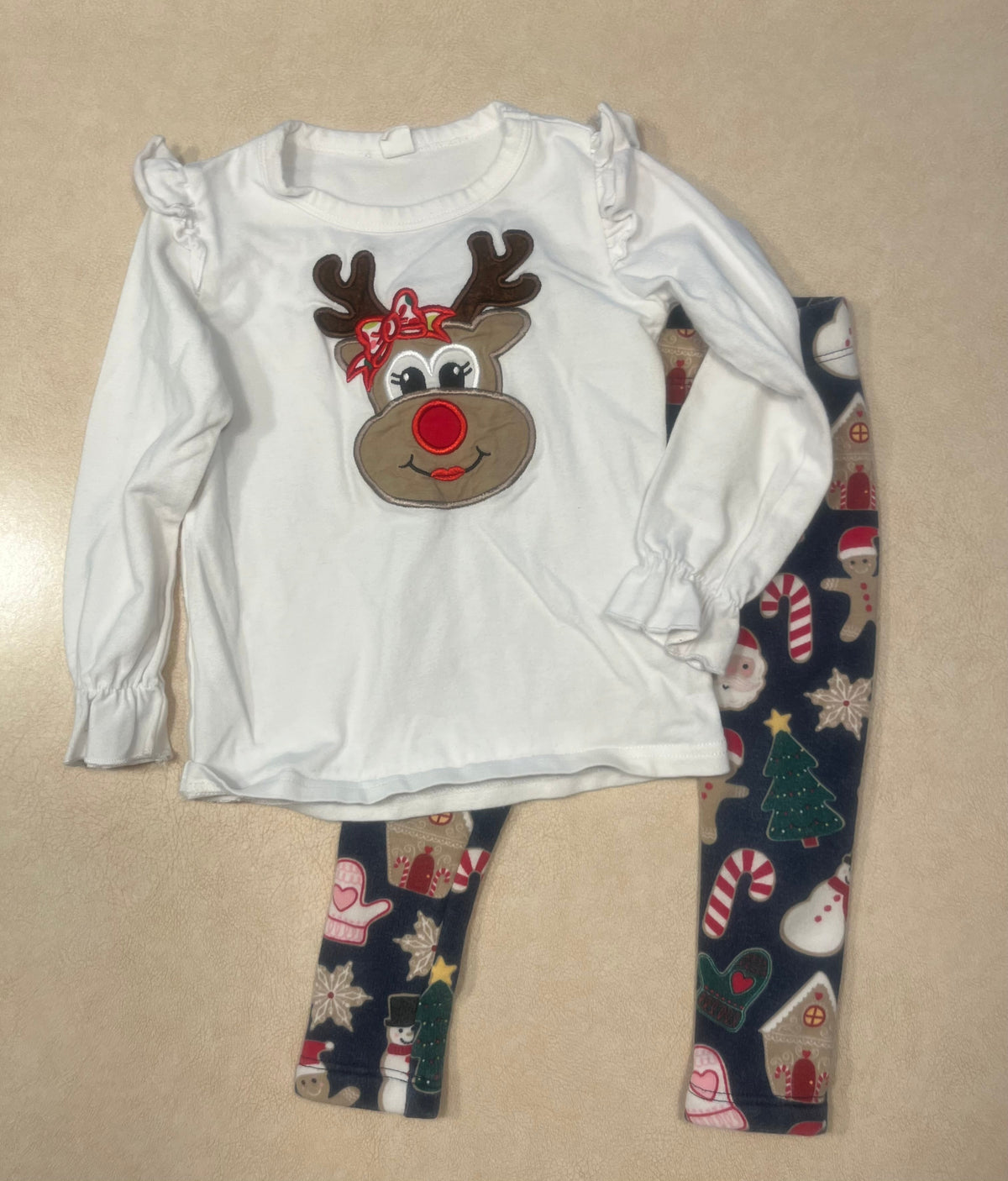 #200 Gymboree Reindeer Shirt and Holiday Leggings Girls 18-24m