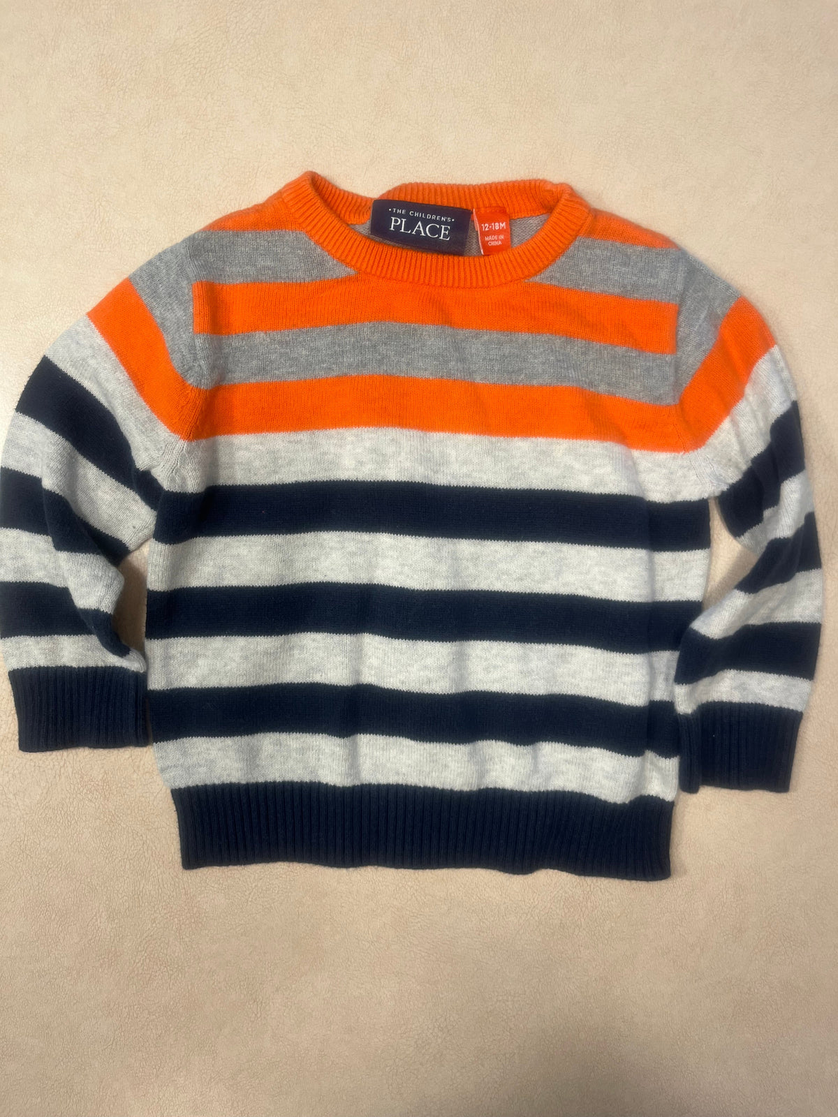 #200 Children's Place Orange and Navy Sweater Boys 12-18m