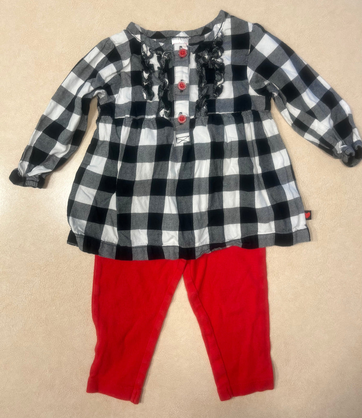 #200 Carter's Black/White Plaid with Red Leggings Girls 12m