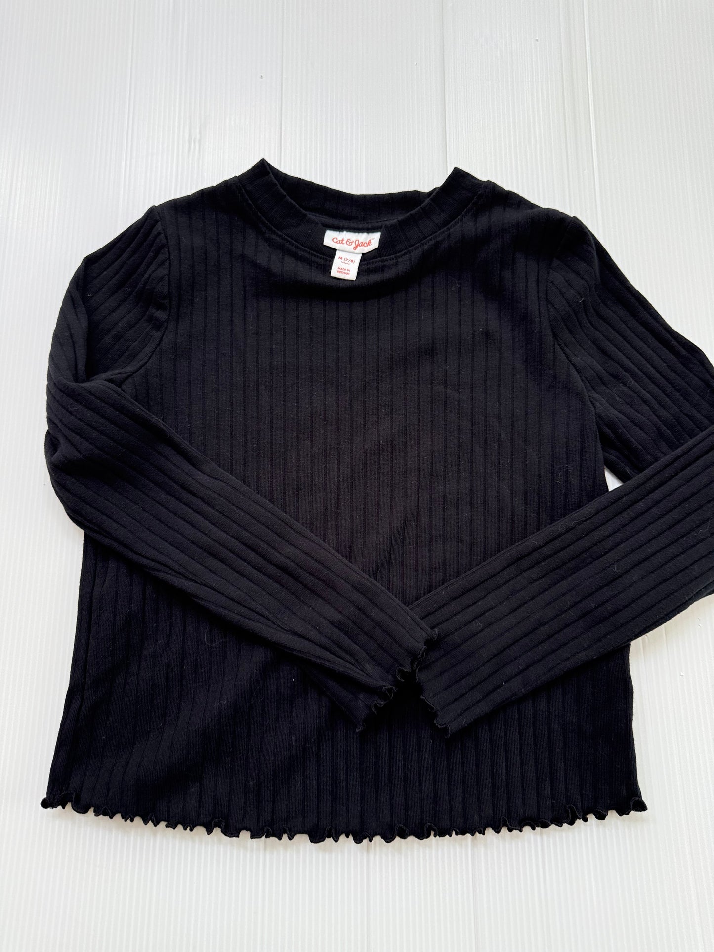 #167 Cat & Jack Girls Black Ribbed LS - M (7/8)