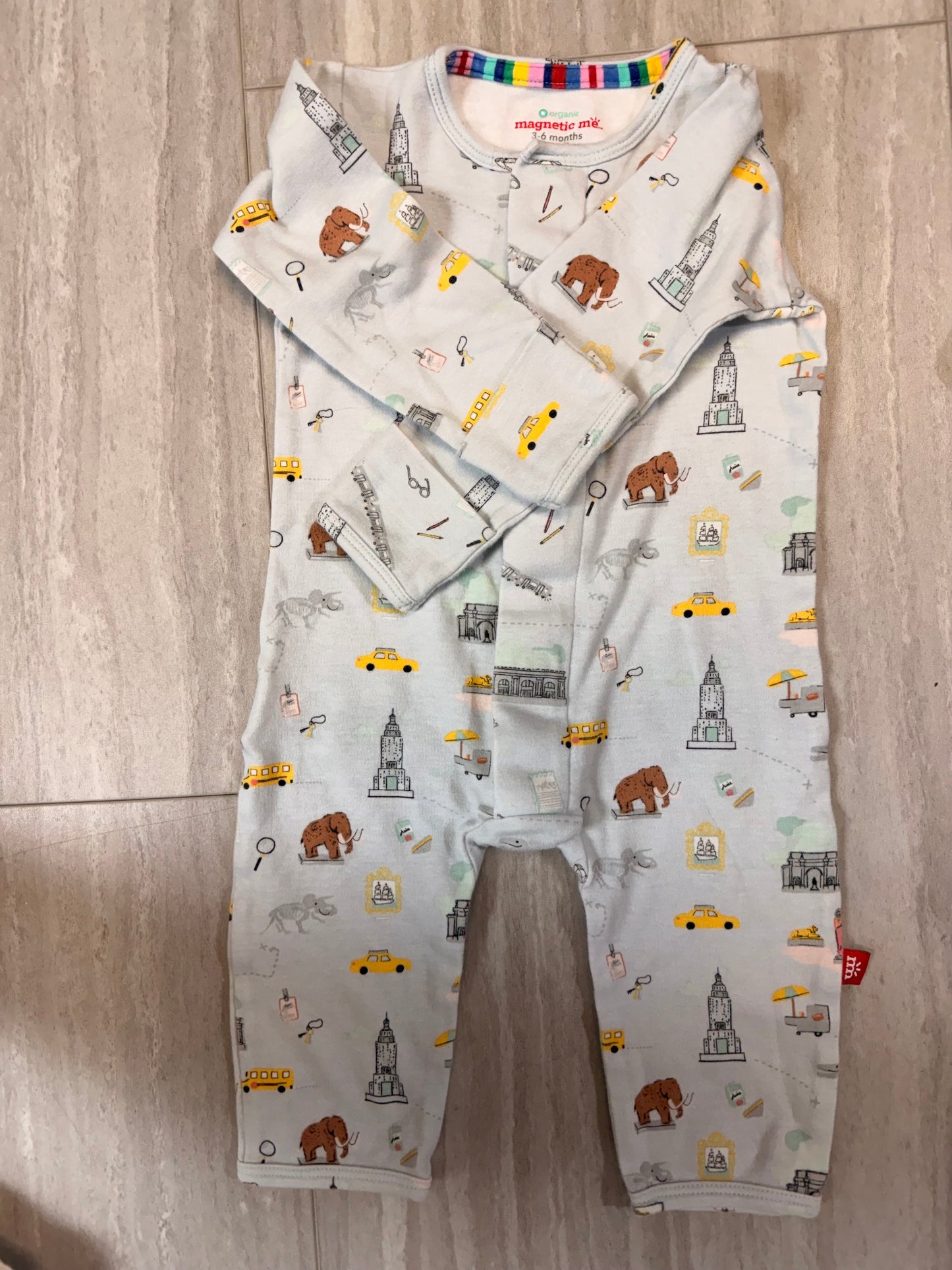 #17 REDUCED Magnetic Me Baby Unisex Organic Cotton 'A Day at the Museum' Print Onesie Size 3-6Mo.