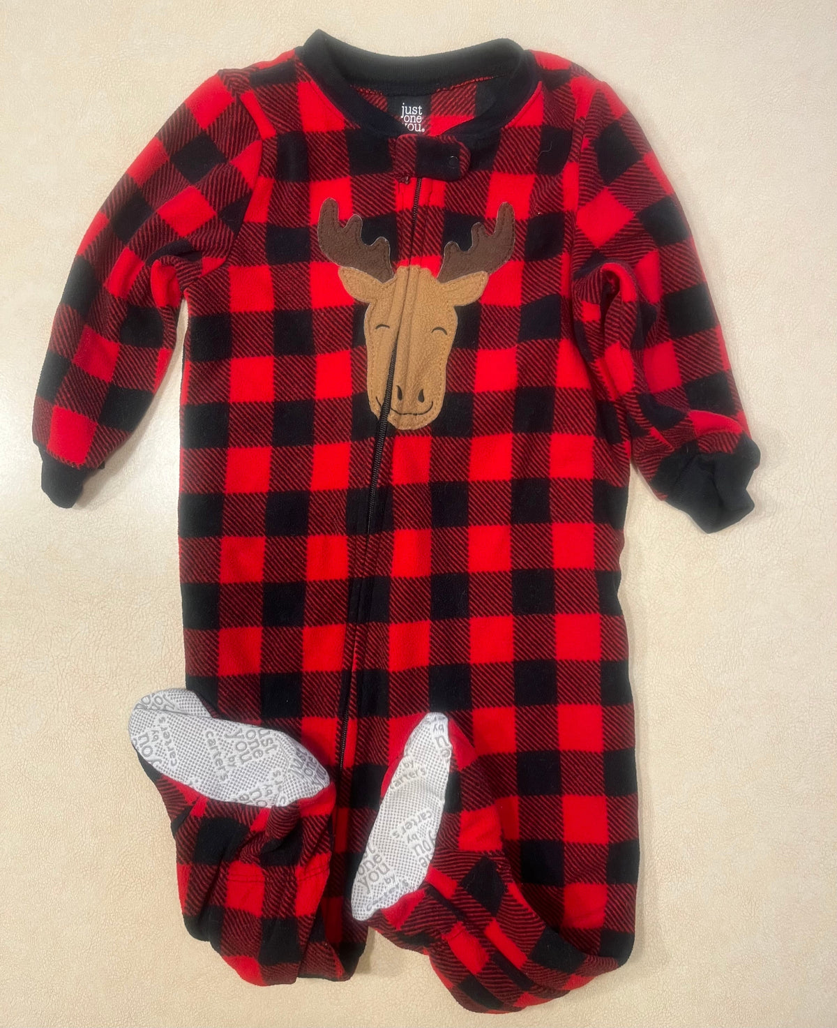 #200 Carter's Reindeer Red Plaid Fleece Pajamas Boys 18m