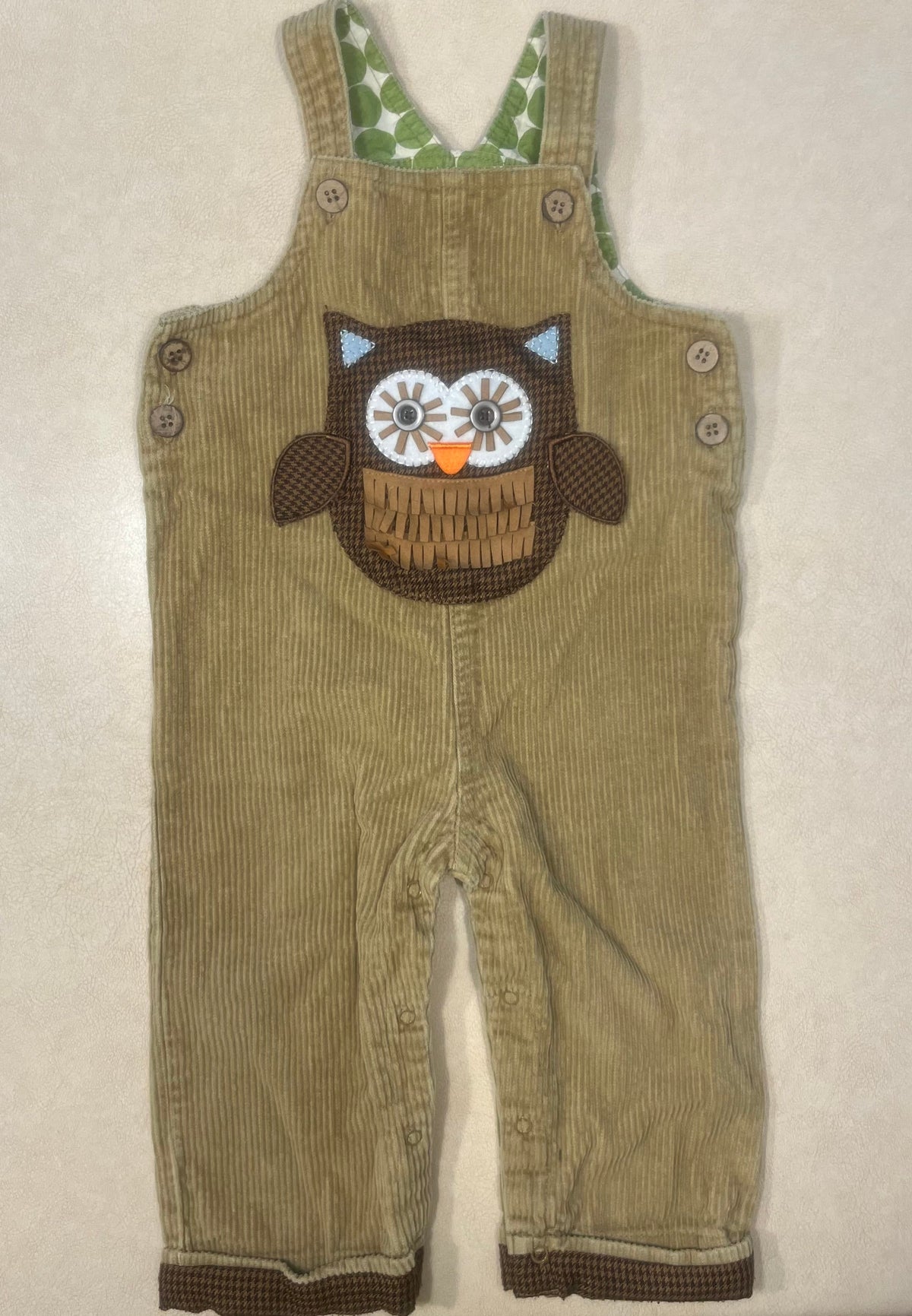 #200 Mudpie Owl Overalls Boys 12-18m