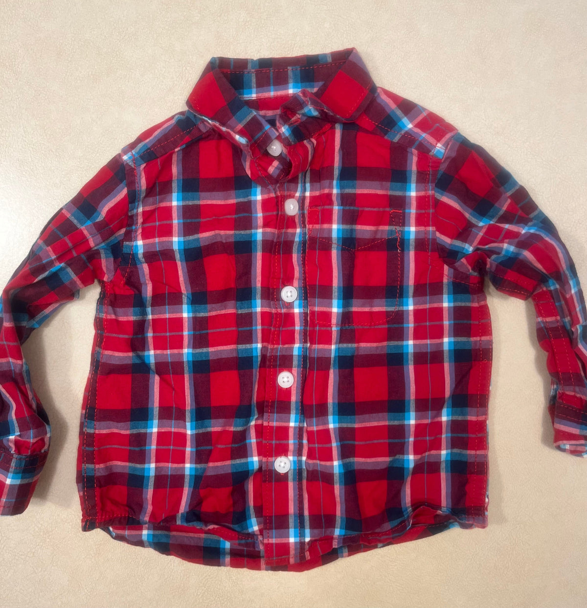 #200 Children's Place Red/Blue Plaid Shirt Boys 12-18m