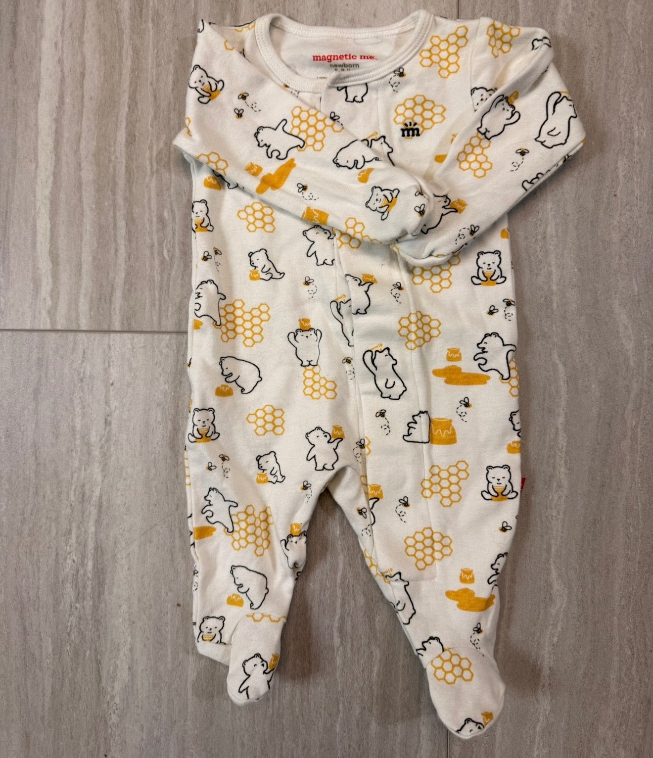 #17 Magnetic Me Baby Unisex Organic Cotton 'Honey Bee Mine' Print Footsie Size Newborn