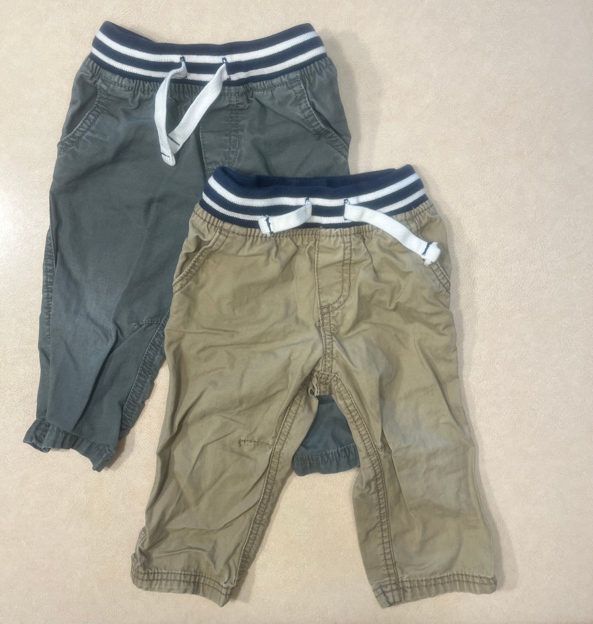 #200 Carter's Tan and Gray Drawstring Pants Boys 12m
