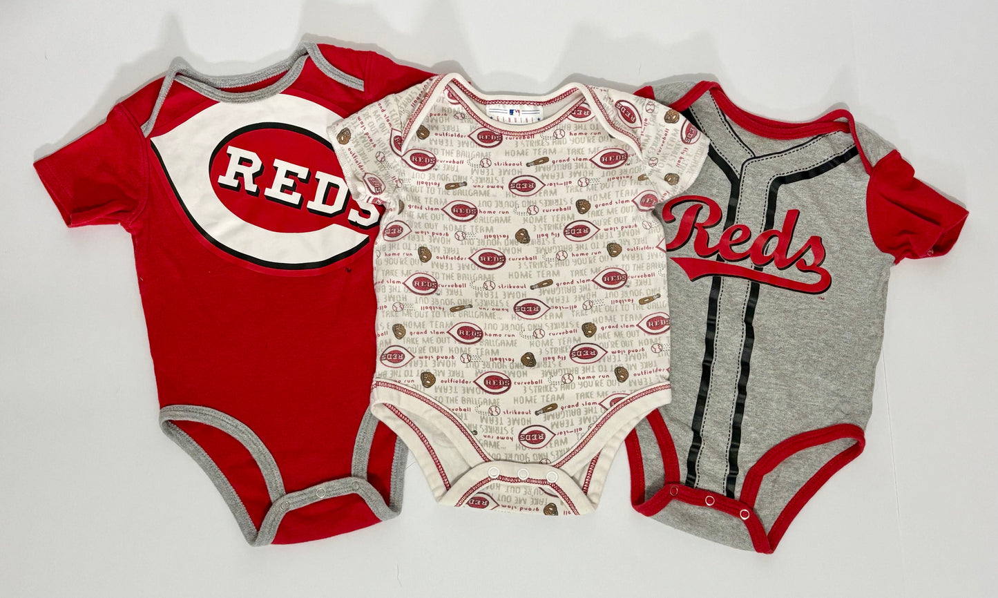 #132 - REDUCED- Bundle of 3 Cincinnati Reds: Bodysuits/Onesies, 12M