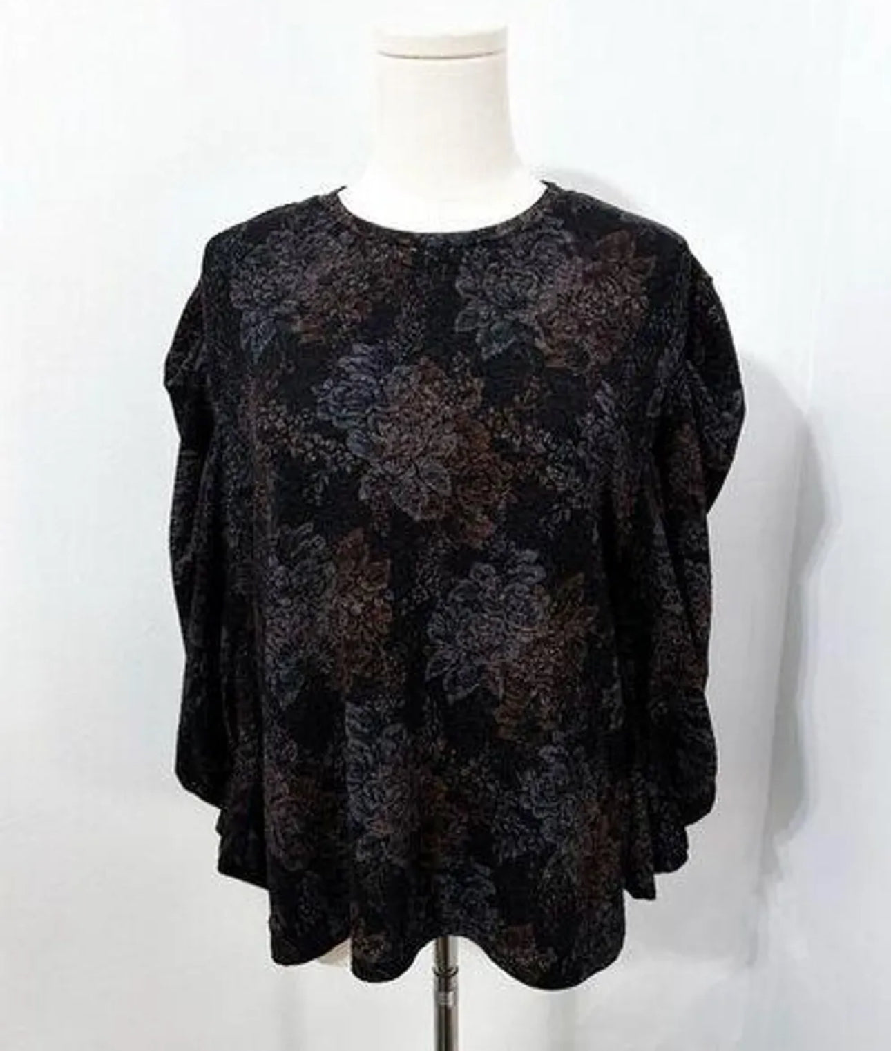 #111 Zara Trafaluc S/S 18 Black Metallic Floral Print Puff Sleeve Top Womens Blouse