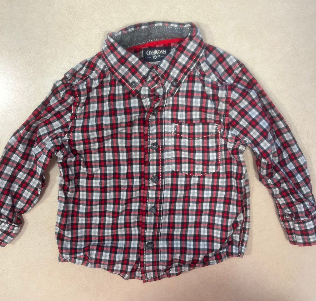 #200 OshKosh Red Plaid Shirt Boys 18m