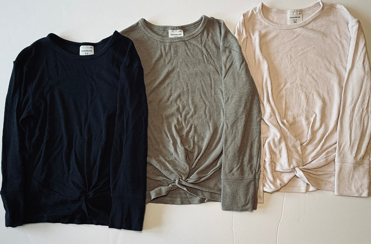 Seller 156_Abercrombie Kids Knot Front LS Tee set of 3 Pink Tan Black Size Girls 5/6