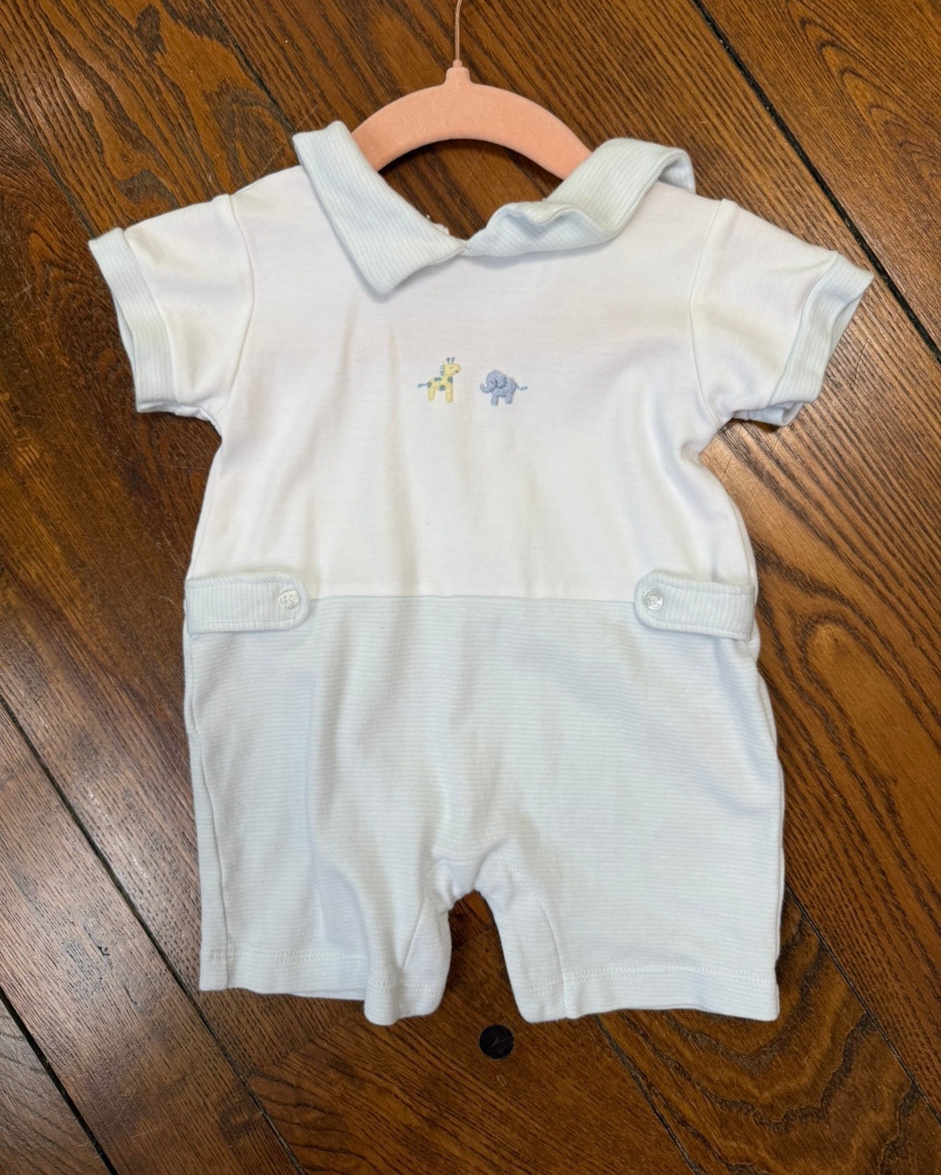 # 17 REDUCED Kissy Kissy Boys Embroidered Collared Elephant Romper Bodysuit Playsuit 6-9mos.