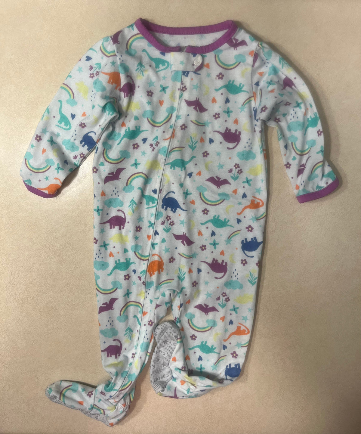 #200 Carter's Purple Dinosaurs Pajamas Girls 12m