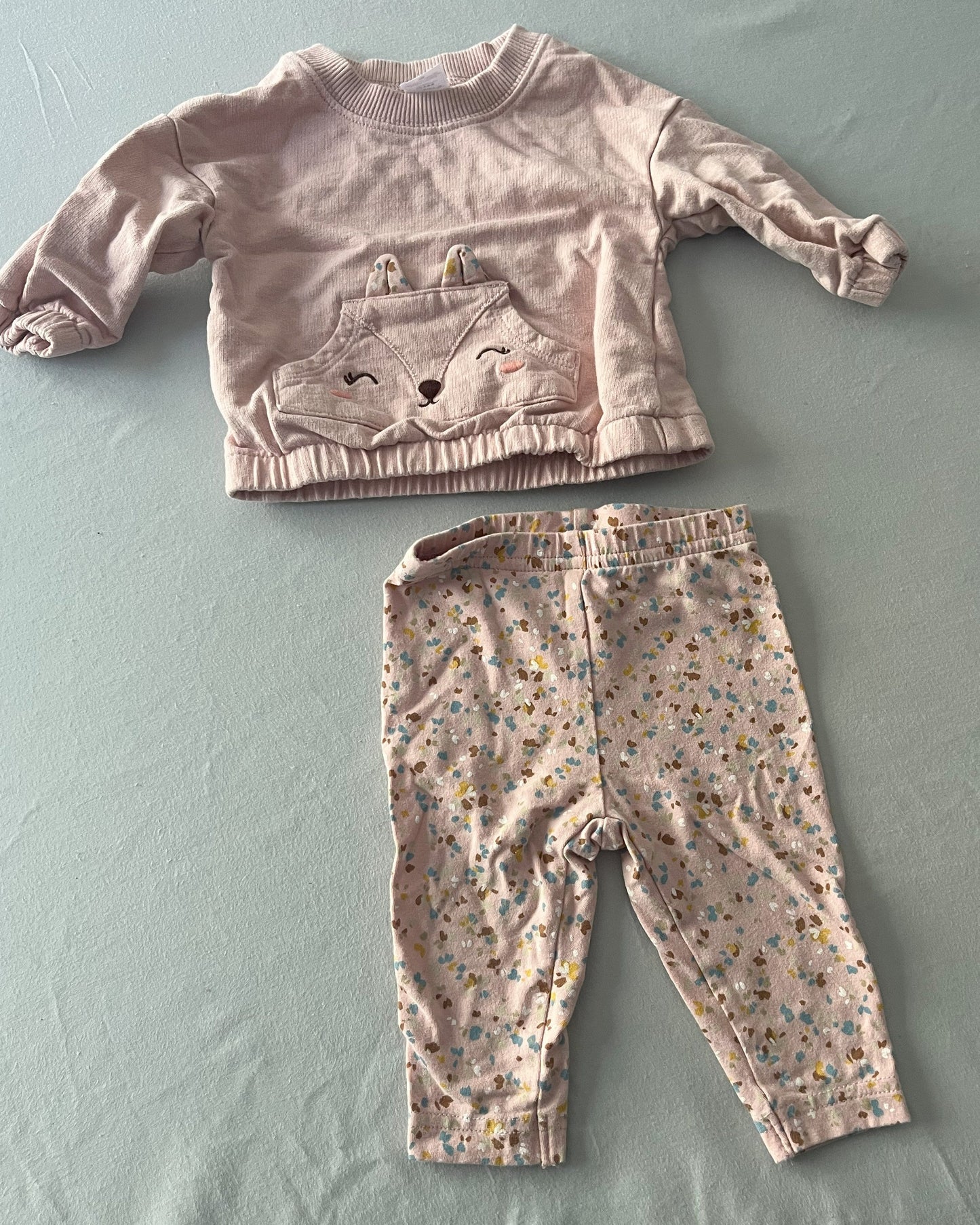 #211 REDUCED Carters 3m Pink Fox Sweatshirt and Pants
