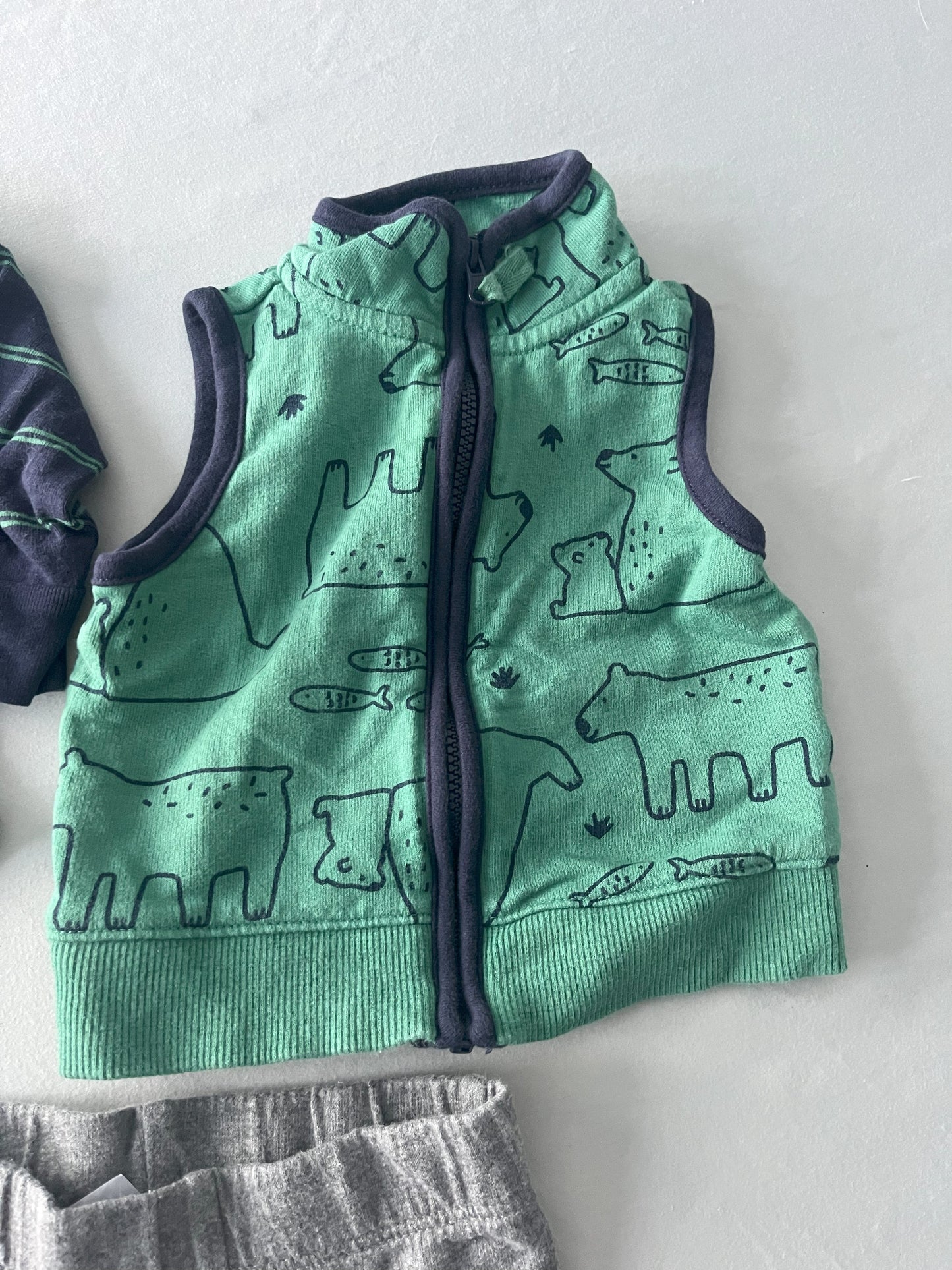 #211 REDUCED Carters 3m Green Polarbear Vest Outfit