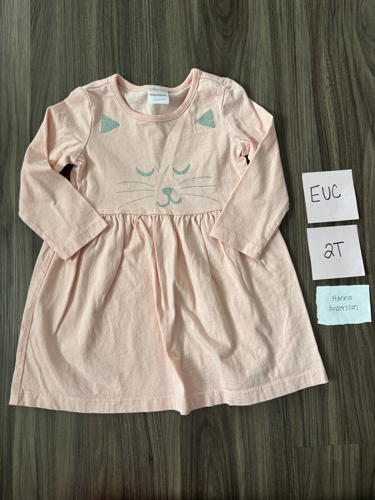 #138 - 2T EUC Hanna Andersson Pink Cat Face Dress