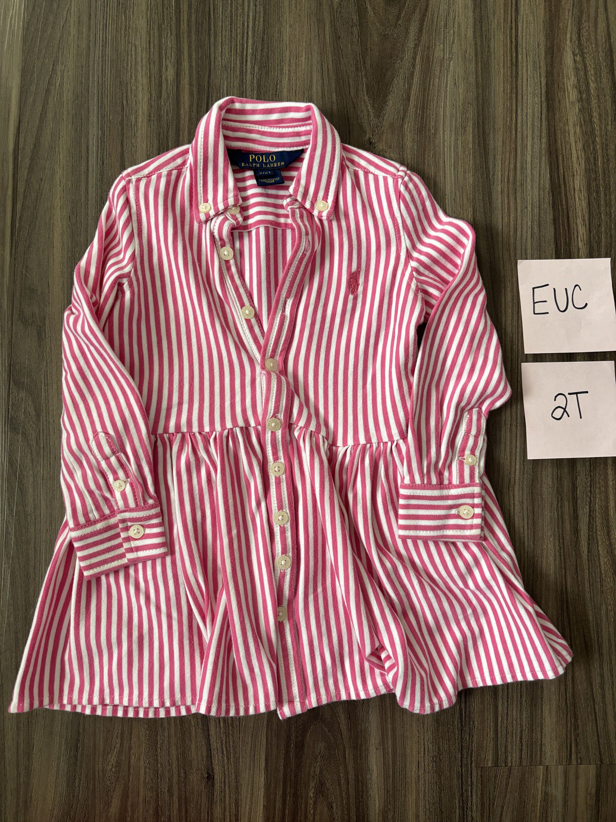 #138 - 2T EUC Polo Pink/White Striped Dress