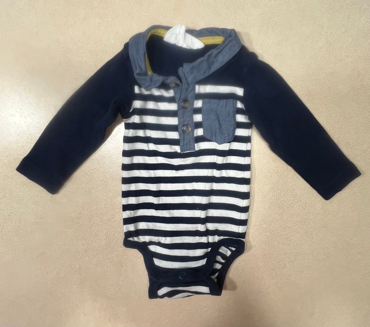 #200 H&M Navy/White Striped Bodysuit Boys 2-4m