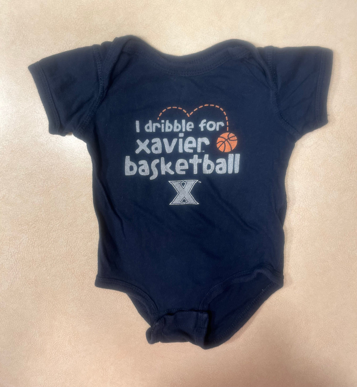 #200 Xavier Musketeers "I Dribble for Xavier Basketball" Onesie 12m