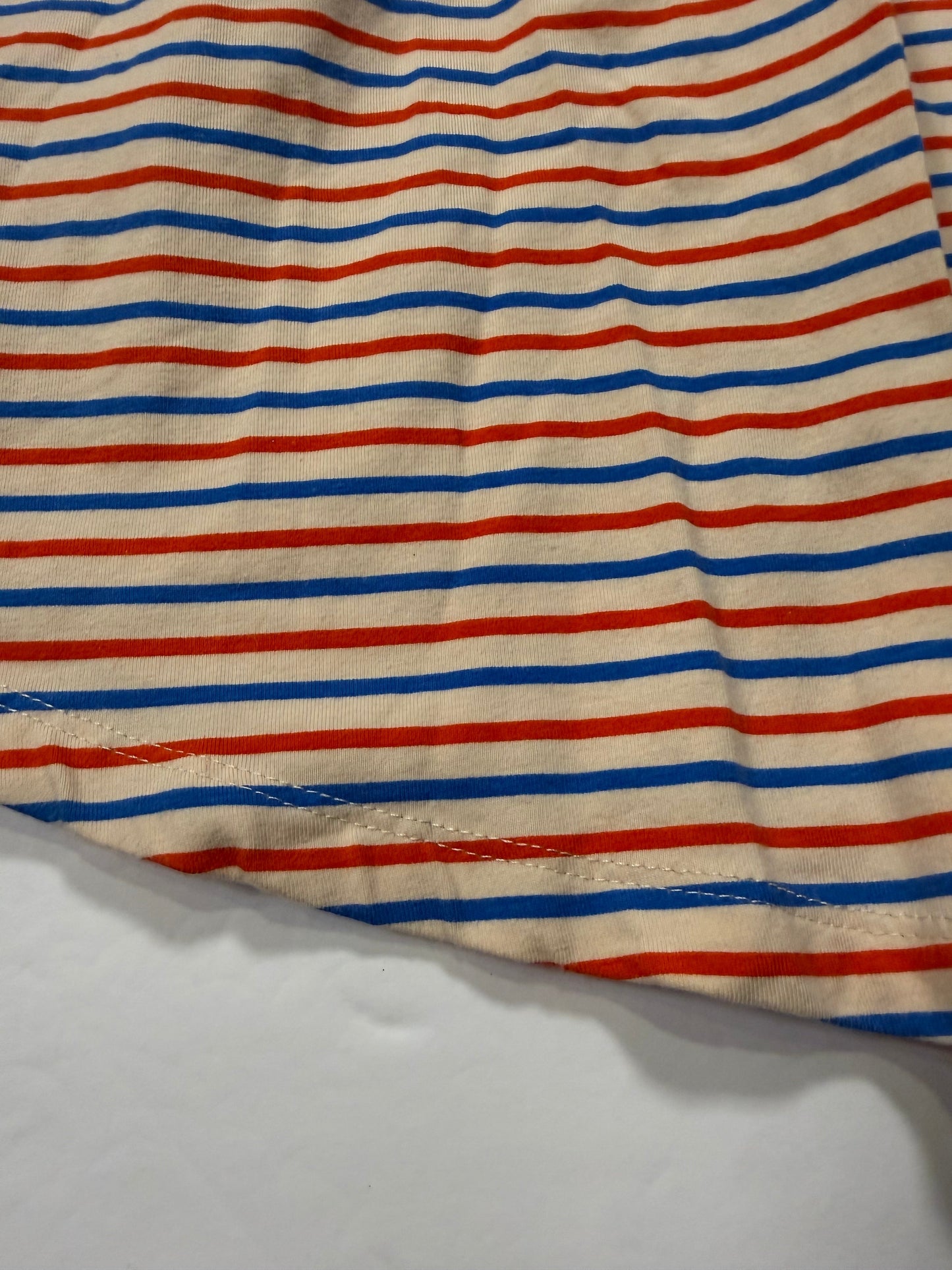 #141 Girls 5 Alice & Ames Cream Twirl Dress with Red and Blue Strips