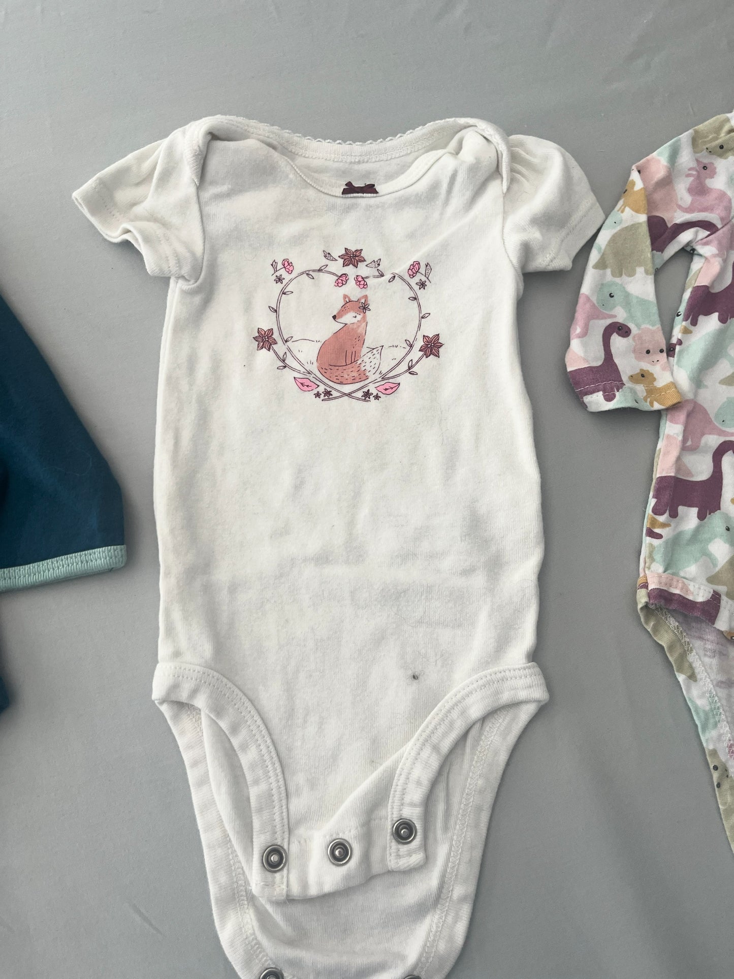 #211 REDUCED 3m Deer/Fox/Dino Onesie Set