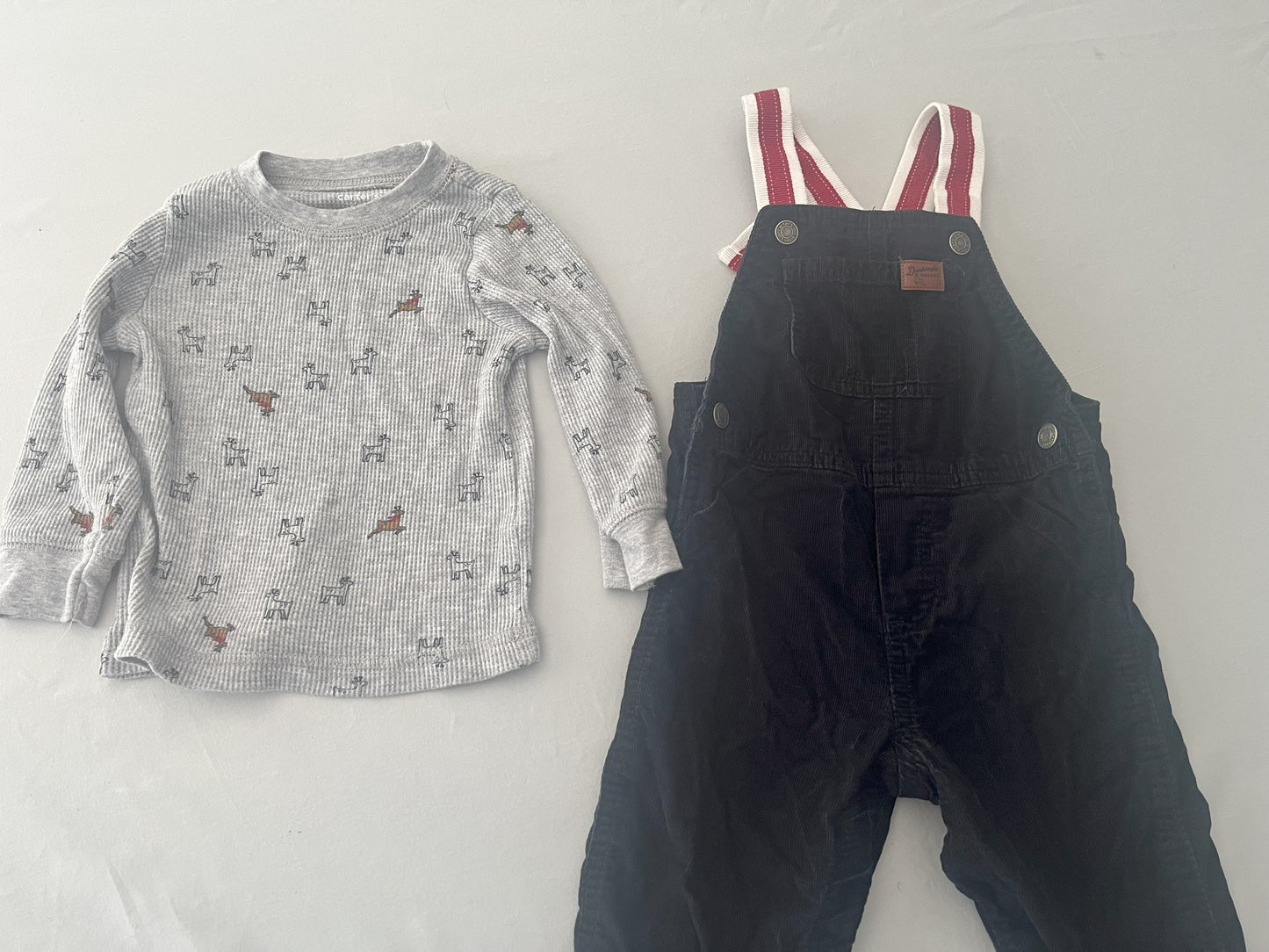 #211 Carters 18m Navy Corduroy Overalls and Reindeer Shirt