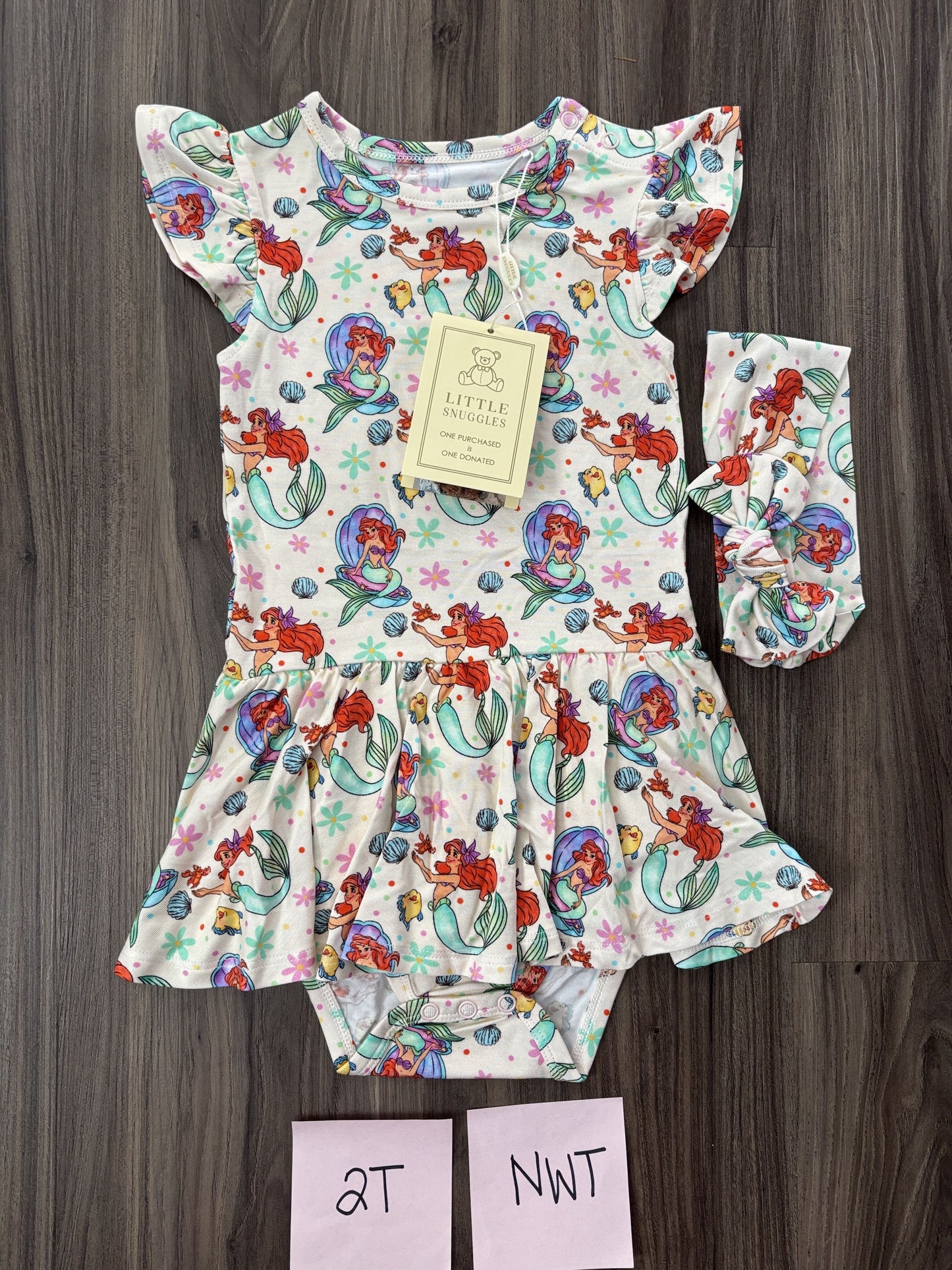 #77 - 2T - NWT Charlie's Project - Little Mermaid SS Bodysuit Twirl + Headband - Bamboo