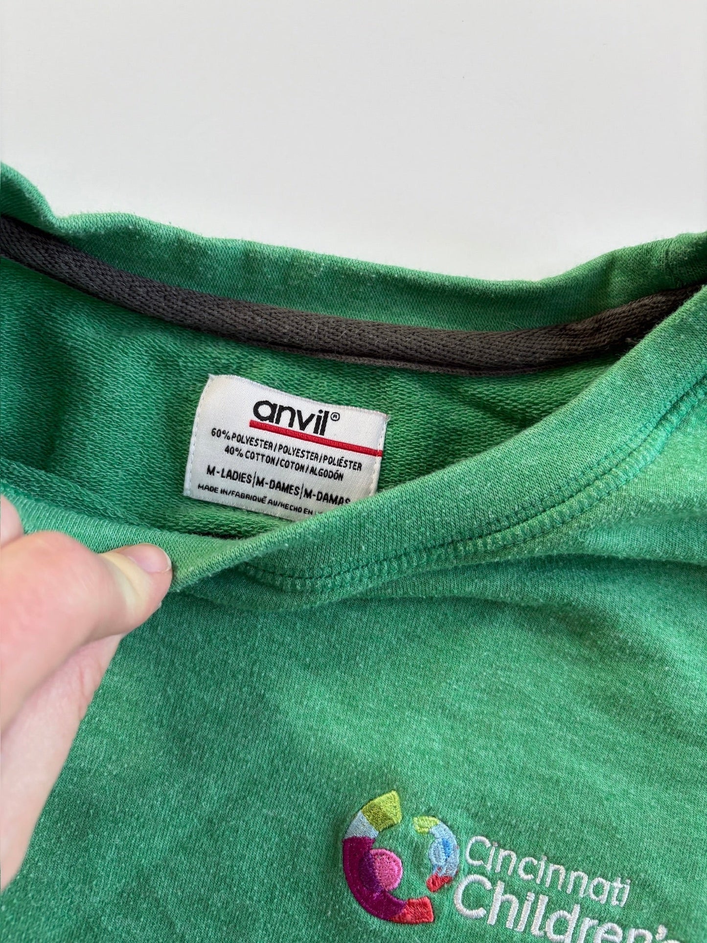 Seller #105 - Women's Medium Green Cincinnati Children's Long Sleeve Pullover (GUC) Anvil Brand