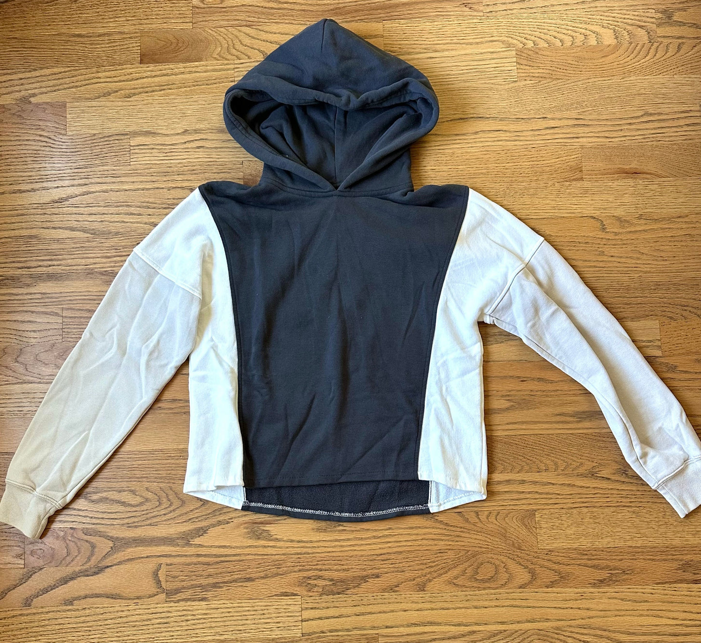 #198- Women’s, Abercrombie & Fitch, Grey Colorblock Hooded Sweatshirt- Size XXS