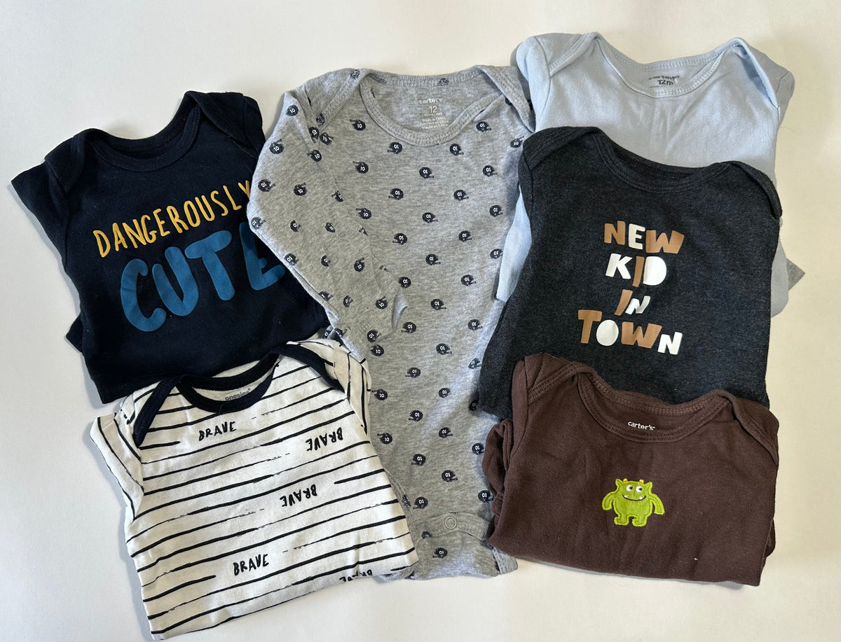 Seller 182. 6 onesies 12 months long sleeves