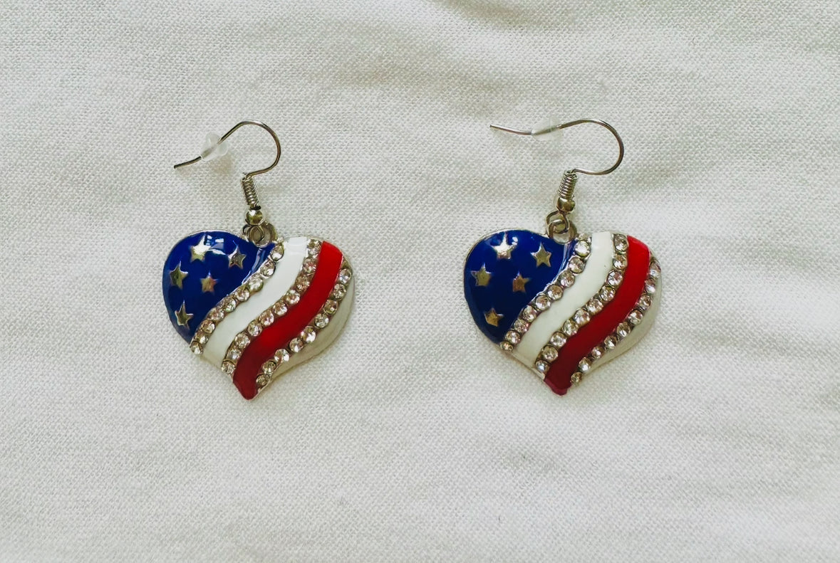 #77 New in Bag Flag Themed Heart Earrings (pair 2)
