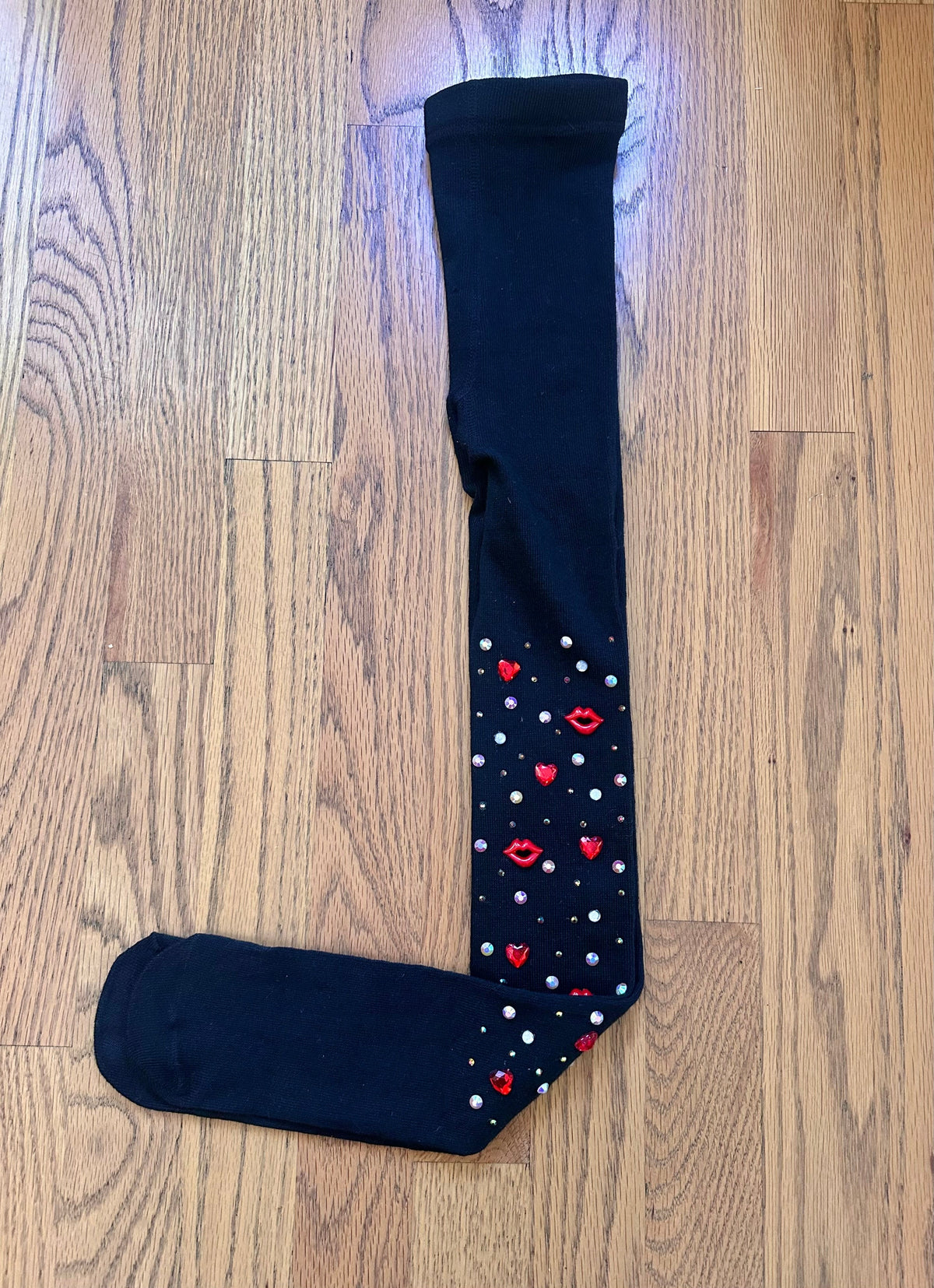 #98-Girls, Boutique, Black Gem Valentine’s Day Tights- Size 6