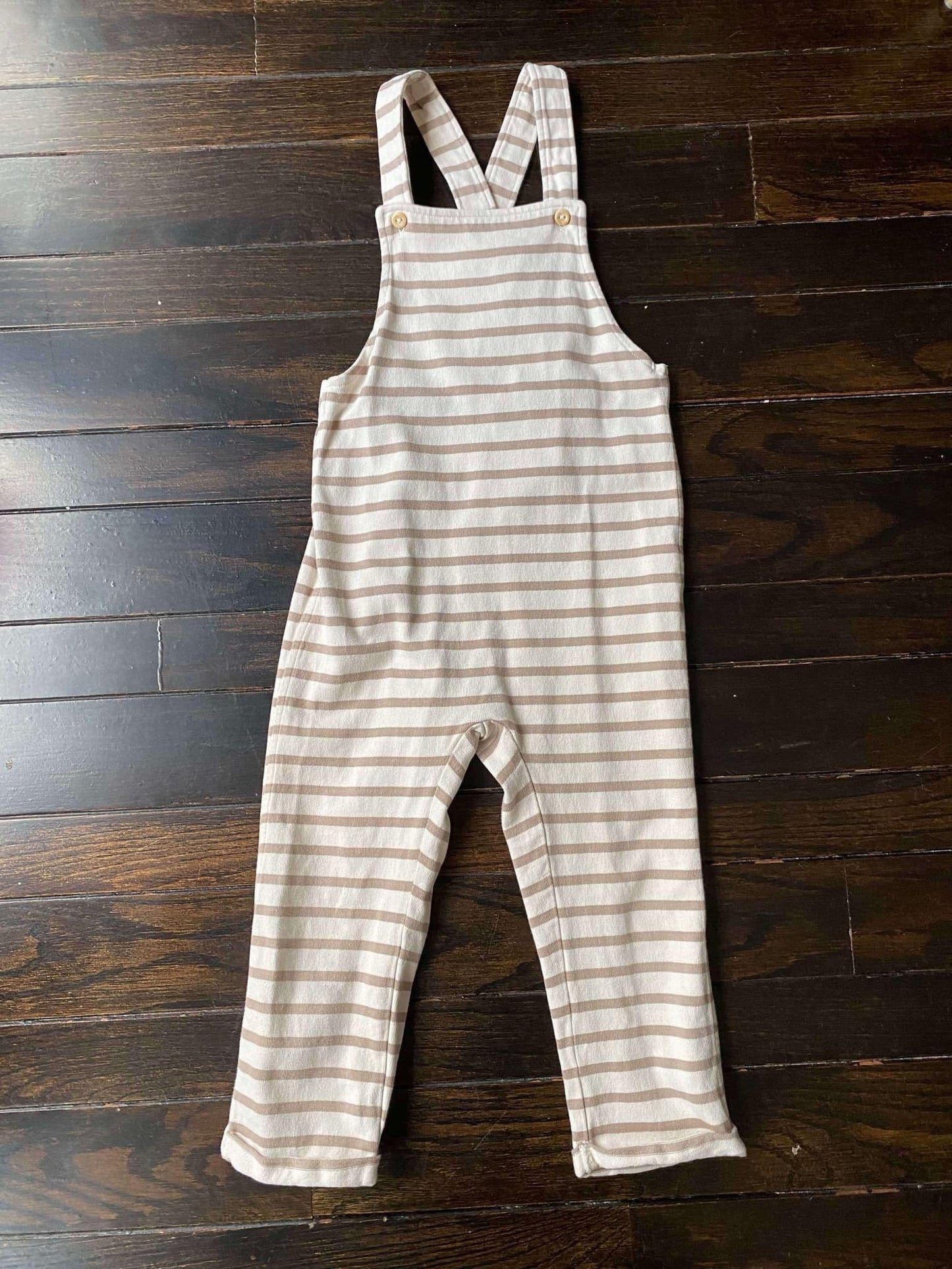 #117, Girls 3T, H&M tan striped long romper, GUC