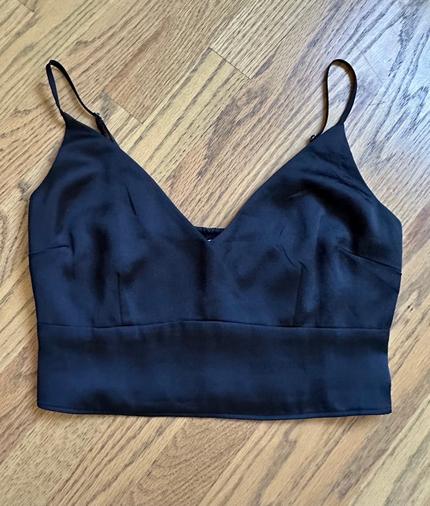 #198- Women’s, Abercrombie & Fitch, Black Silky Crop Top- Size Medium
