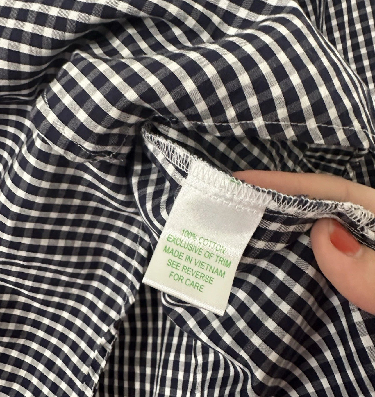 #111 Lilly Pulitzer Gingham Plaid Ruffle Button Down Blouse Size 4 Navy & Red Accents