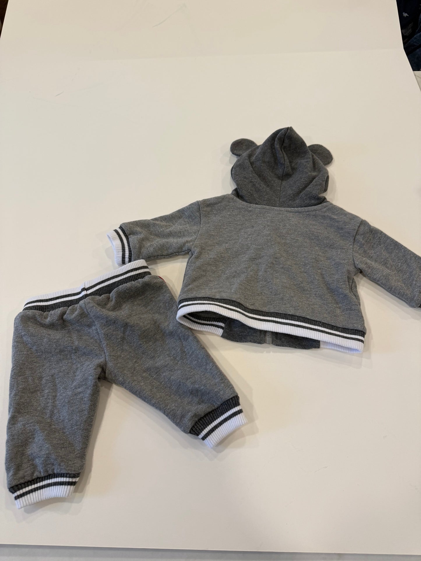 #9 - Disney Baby - Grey & Red Sweat Suit Zip Hoodie (with Mickey Ears) & Pants Infant's SIZE 3M REDUCED