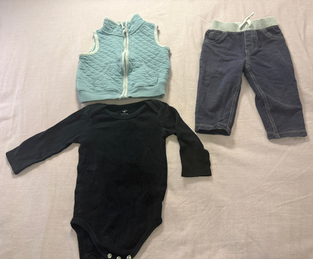 #103 12m Boys Blue Quilted Vest Outfit