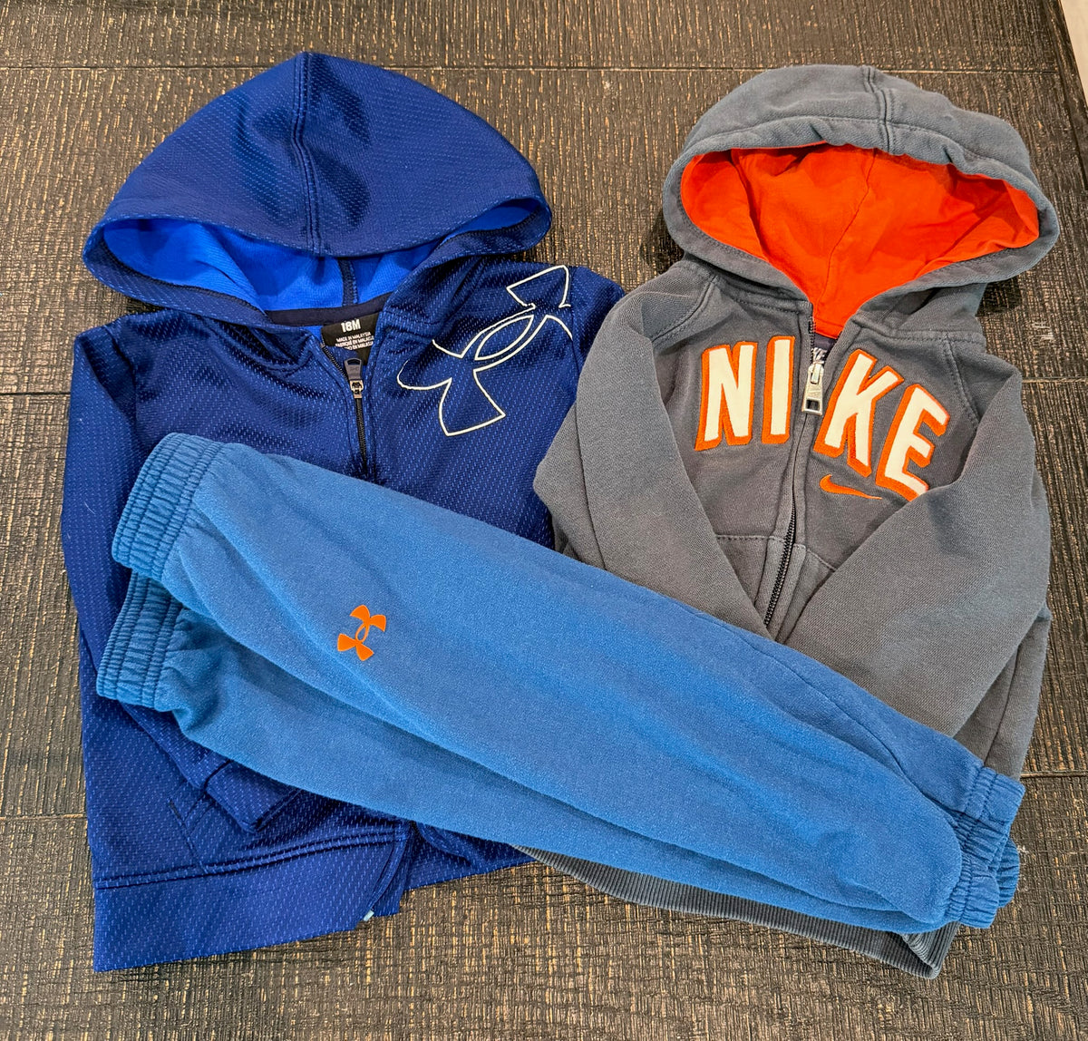 #66 Boys 18M Under Armor UA and Nike Zip Up and Pant Bundle