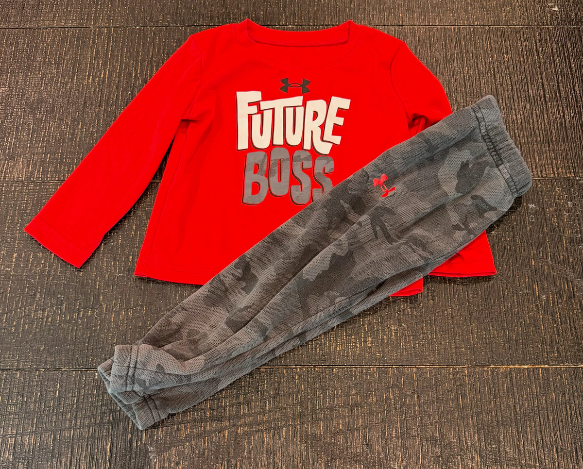 #66 Boys 24M Under Armour UA Shirt and Pant Bundle (Red)