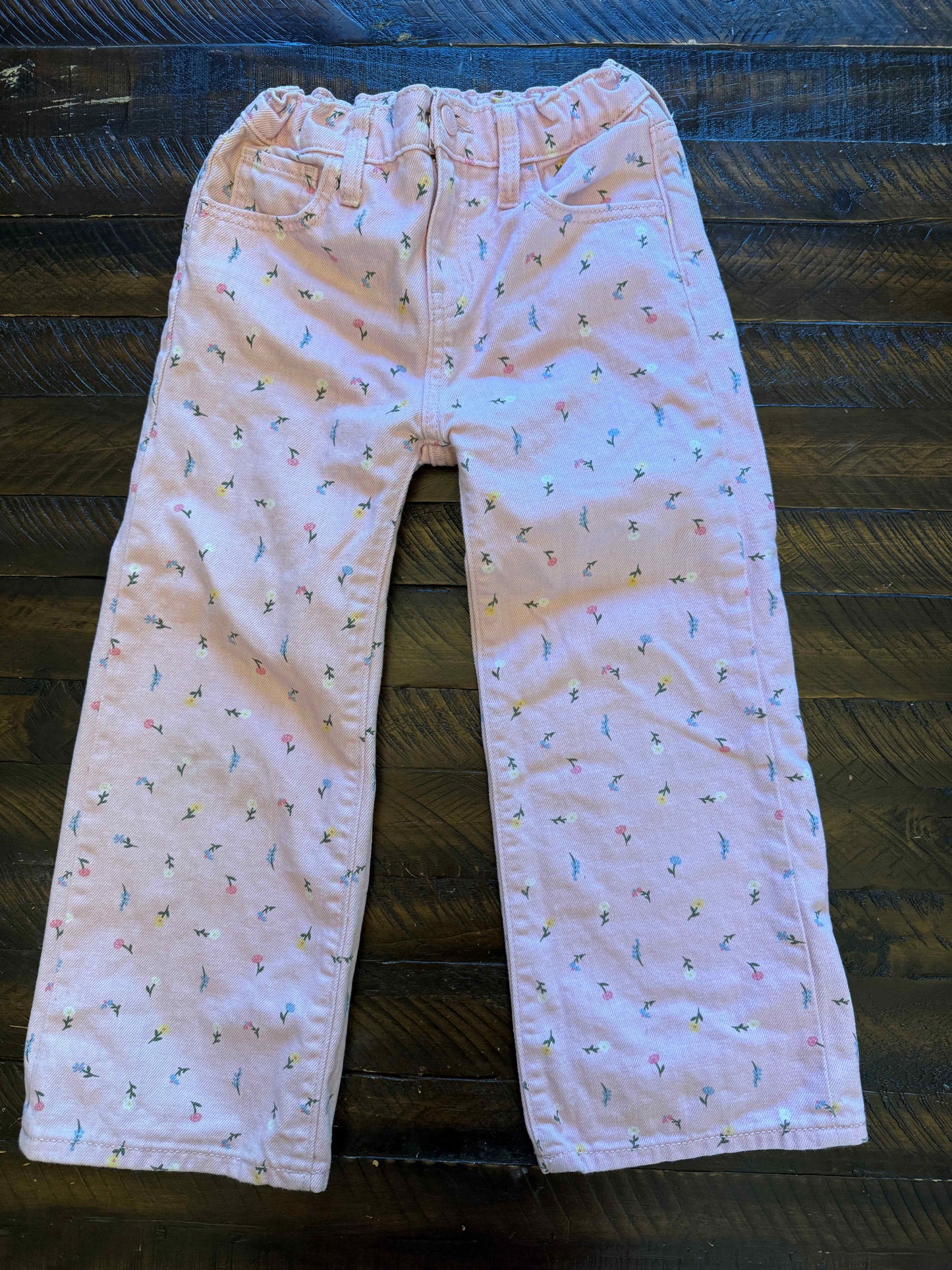 134 Girls Old Navy floral print pink baggy jeans Size 7