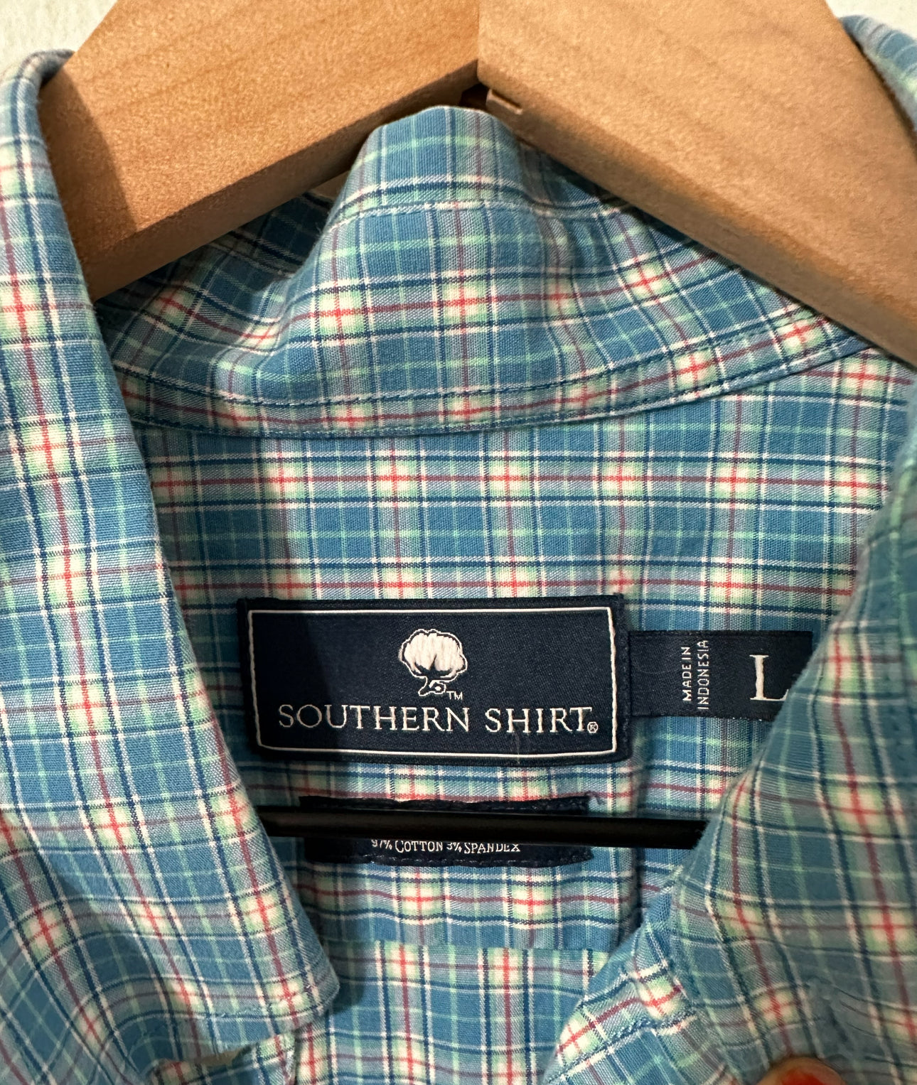#111 Men Southern Shirt Company Blue Plaid Button Down Dress Shirt Large