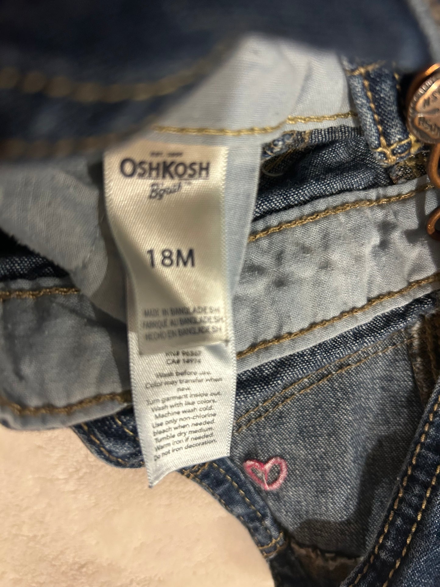 136 EUC Osh Kosh Heart Overalls 18 M