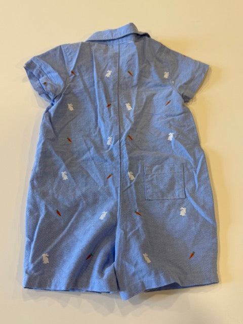 #9 - Janie & Jack - Light Blue Easter Bunny/Carrot Print Romper Infant's SIZE 3-6M
