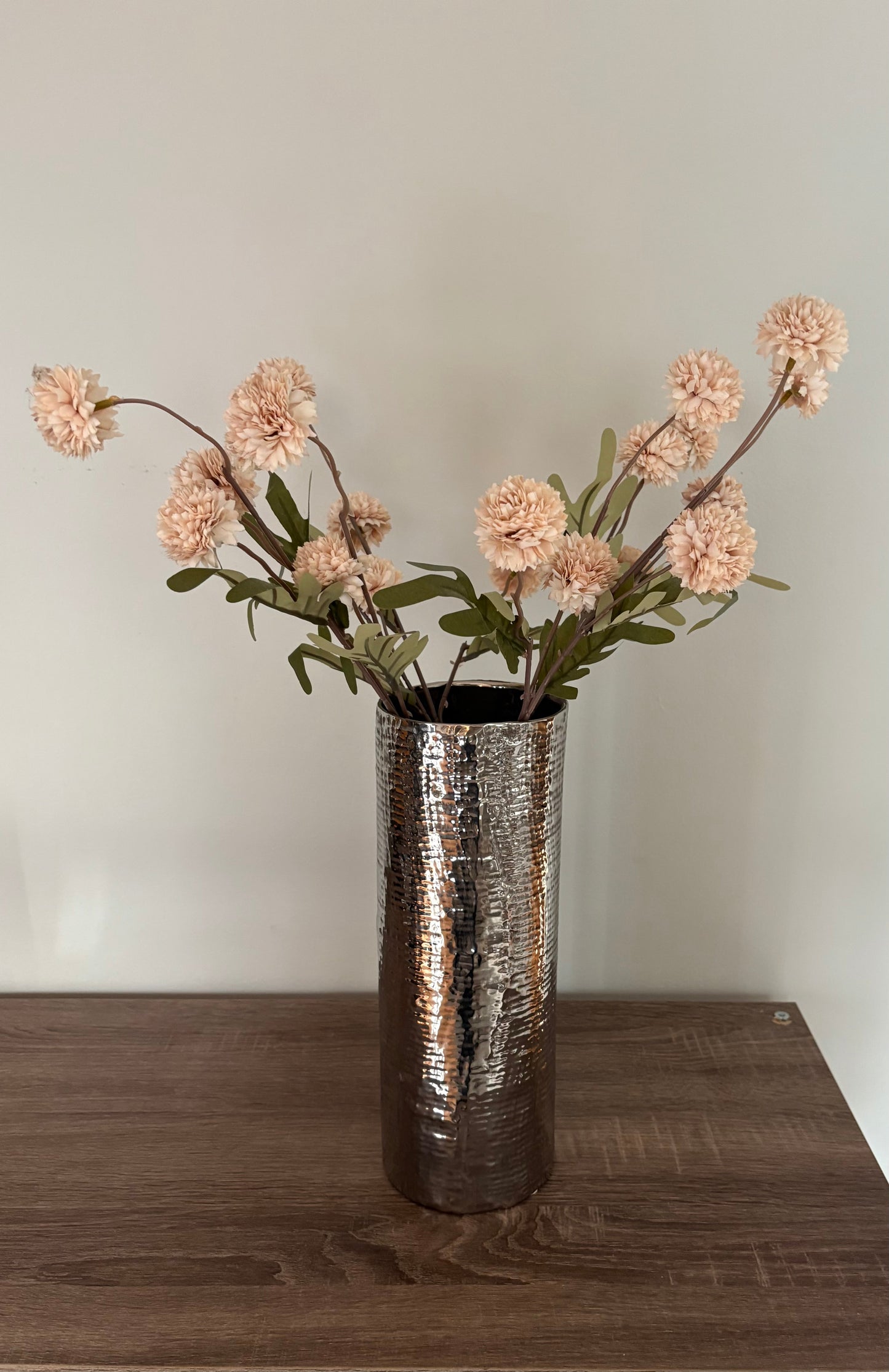 Seller #172 REDUCED Metallic Silver Vase 12” Tall, 4”dia