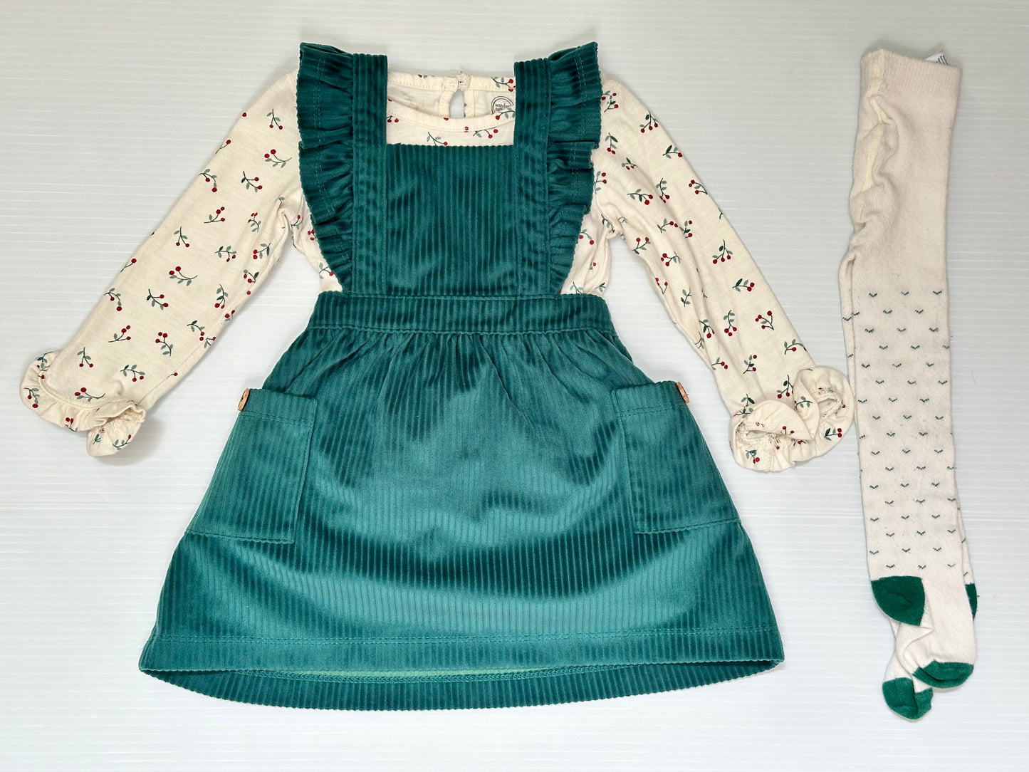Seller #168 Wonder Nation Girls 12m Green Holiday Jumper Dress Outfit with Tights