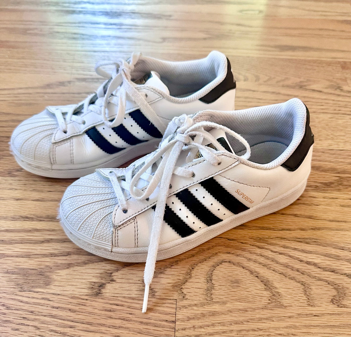 #98- Girls, Adidas, Superstar White & Black Shoes- Size 1