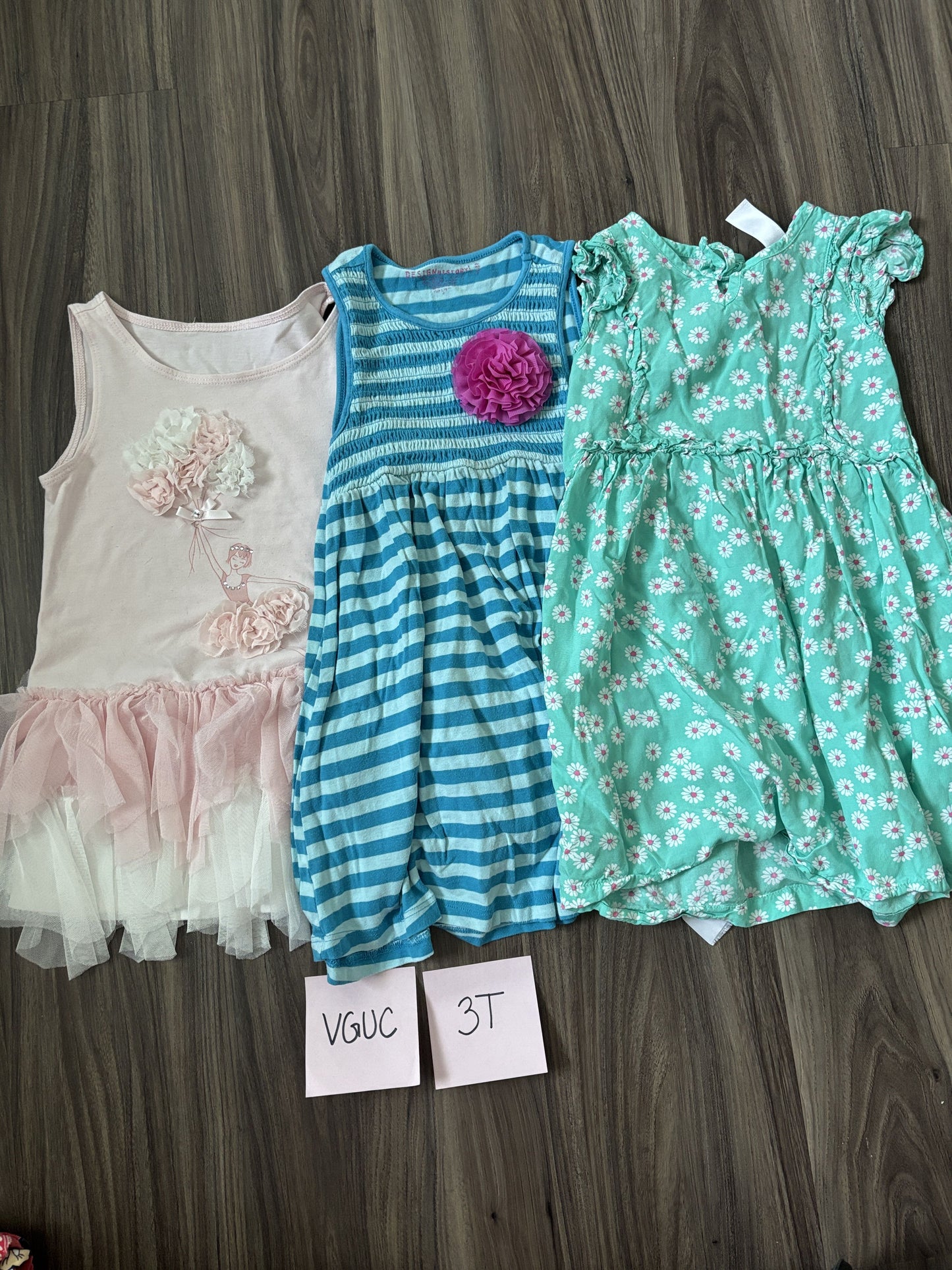 #77 - 3T VGUC 3 Dresses (ballerina, blue striped, floral)